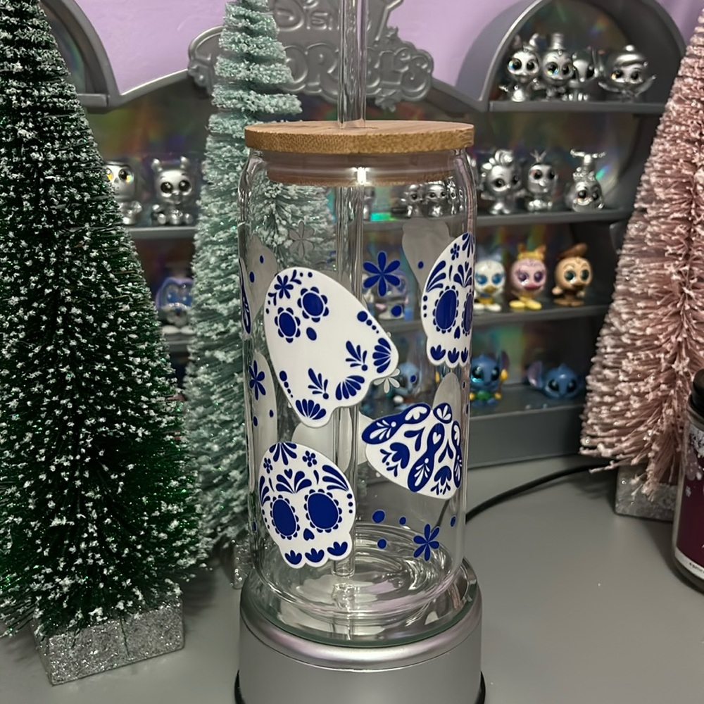 Hand wrapped Skull & Ghost glass can